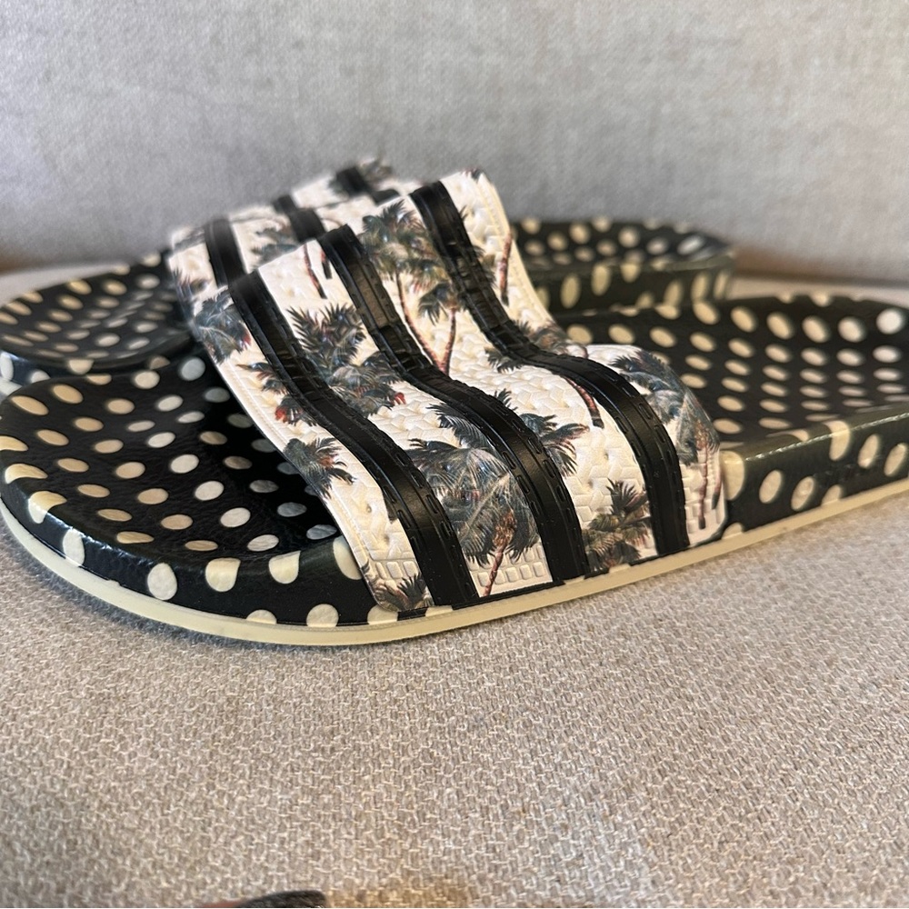 Adidas Adilette Tropical Black and White Polka Dot Slide Sandals FARM Collab - Picture 3 of 8